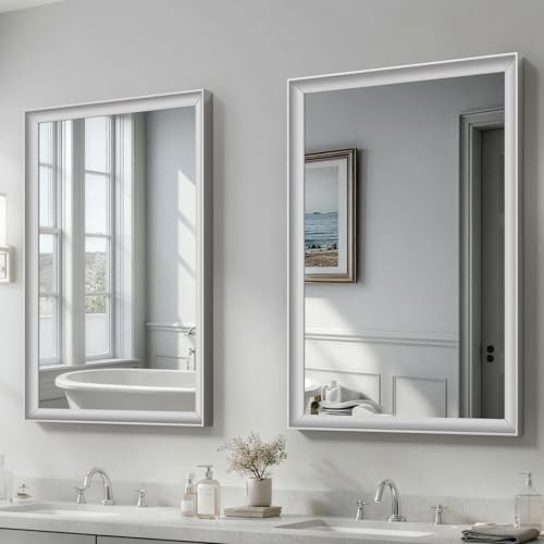 USHOWER 2PCS Brushed Nickel Bathroom Mirrors for Over Sink 24x36 Inch, Aluminum Framed Rectangle Vanity Mirror for Wall, Bedroom, Living Room, Entryway, Anti-Rust,HD Tempered Glass,Horizontal/Vertical - color: Brushed Nickel, size: 36"L x 24"W-2PCS