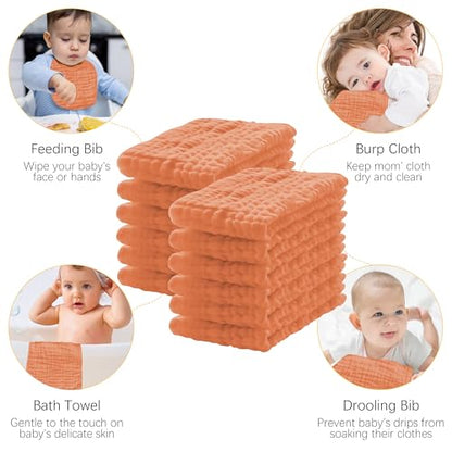 Lovely Care 12 Pack Muslin Burp Cloths 100% Cotton Muslin Cloths Large 20''x10'' Extra Soft and Absorbent Baby Burping Cloth - Vermilion - color: Vermilion, size: 10x20 Inch (Pack of 12)