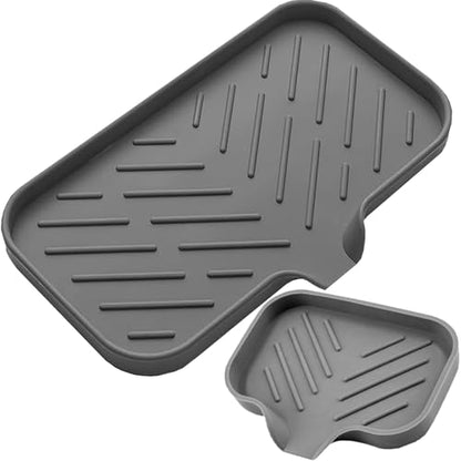 2 PC Sponge Stand for Kitchen Sink and Soap Tray for Bathroom Sink, Silicone Soap Tray with Drain and Toothbrush Holder, Utensil Dispenser, Tray, and Kitchen Tool Manager