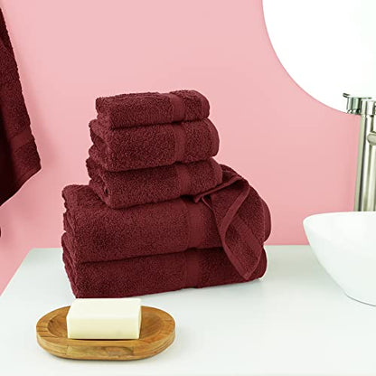 Chakir Turkish Linens 6 Piece Towels Set, 100% Cotton Luxury Turkish Towels for Bathroom, Soft Absorbent Bath Towel Set with 2 Bath Towels 2 Hand Towels 2 Washcloths, Cranberry - color: Cranberry