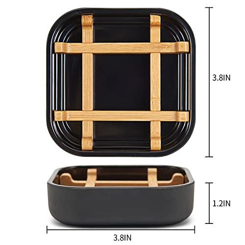 Bamboo Soap Dishes for Bar Soap Holders for Shower for Bathroom Sink Bulk Small Wooden Soap Tray Jabonera Pretty Neat Ventilated Soap Dish Disj Disk, Detachable (Single Rounded Black) - color: Single Rounded Black