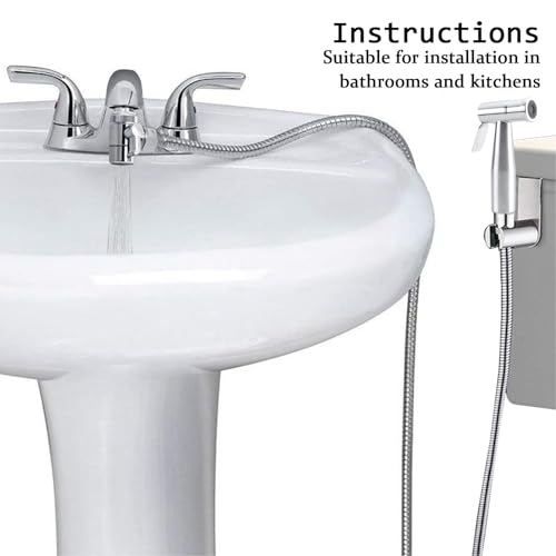 Bidet Stainless Steel Hand Shower, Kitchen Bathroom Pet Bathing Shower Head with 59in Hose and G1/2, 55/64", 15/16" Faucet Adapters, Hair Washing, Dog Shower and More