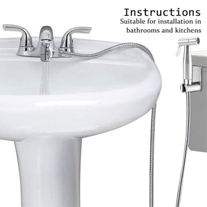 Bidet Stainless Steel Hand Shower, Kitchen Bathroom Pet Bathing Shower Head with 59in Hose and G1/2, 55/64", 15/16" Faucet Adapters, Hair Washing, Dog Shower and More