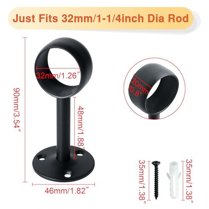 Alise Curtain Rod Holder Bracket 32mm Dia,Closet Rod Holders Wall Mount | Ceiling Mounted Curtain Rod Flange Brackets,Ceiling Curtain Rods Brackets for Bathroom Curtain,Stainless Steel,Black,4Pcs - color: Matte Black, size: 32mm/1-1/4 Inch Dia.