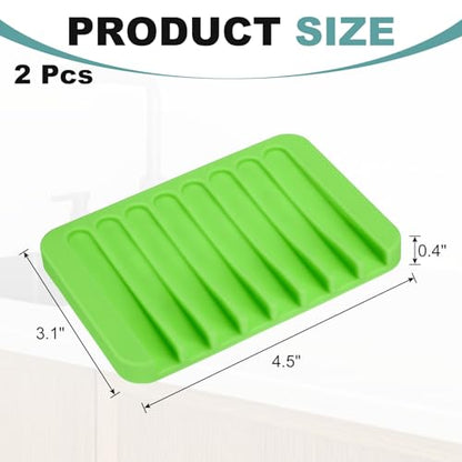 uxcell 2 Pcs Self Draining Silicone Soap Dish, Soap Tray with Drainage for Bathroom Shower Kitchen Sink, 4.5" x 3.1" x 0.4", Green - color: Green