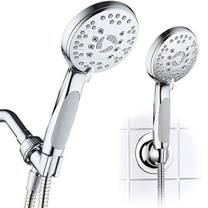 High Pressure 6-setting Luxury Handheld Shower Head – Extra Long 6 Foot Stainless Steel Hose – Anti Clog Jets – Anti Slip Grip – Top US Brand – Includes Extra Wall Bracket – Chrome Finish - color: Chrome, style: 2.5 Gallons Per Minute