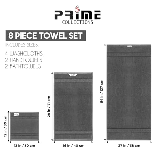Ultra Soft Luxury Bamboo Viscose Cotton Bath Towel Set 8 Piece Towels 600 GSM 2 Bath Towels 2 Hand Towels and 4 Washcloths (Dark Grey, 8) - color: Dark Grey