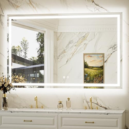 Keonjinn 55 x 36 Inch Beveled Lighted Bathroom Mirror, Front and Backligh | HD Tempered Glass, LED Bathroom Mirror with Lights, 3000K/4500K/6000K, Fast Defogging, Dimmable, Memory Function, CRI90+ - size: 36"L x 55"W