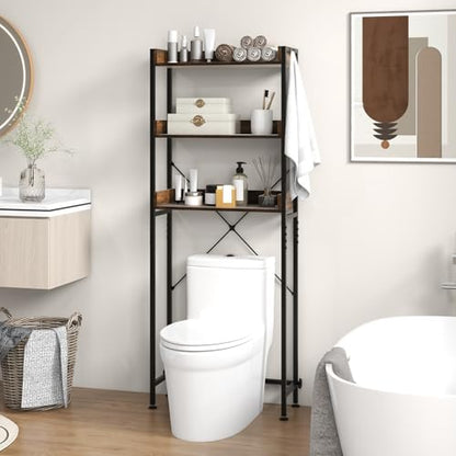 Giantex Over The Toilet Storage Rack, 3-Tier Bathroom Space Saver Organizer with Adjustable Bottom Bar to Fit Most Toilets, Freestanding Above Toilet Storage Rack, Easy Assembly (Brown + Black) - color: Brown + Black