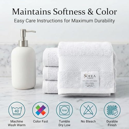 Sofea 100% Cotton Washcloths Set of 12, (12 x 12 Inch) 520 GSM Wash Cloths, Extra Soft Absorbent Quick Dry Face Towels - color: White