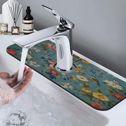 Flowers Kitchen sink faucet pad, strong water absorption, anti slip, easy to clean, very suitable for splash and drip prevention, suitable for kitchens and bathrooms - color: Flowers
