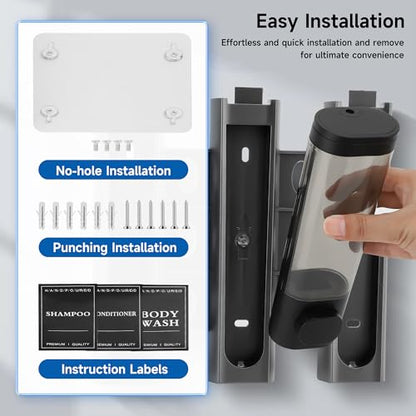 Shampoo and Conditioner Dispenser, 3 Chamber 300ml, Wall Mounted, Black | Shower Soap Dispenser, Refillable Hand Soap Dispensers, Body Wash Dispenser for Bathroom, Kitchen, Hotel, Home - color: Black, size: 3 Chamber