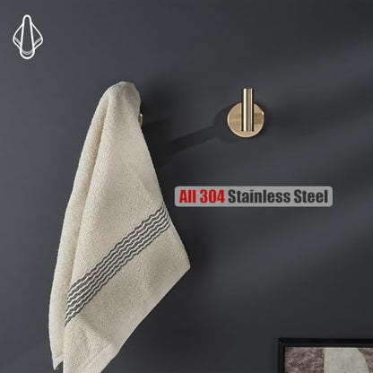 JQK Bathroom Towel Hook Champagne Bronze, Coat Robe Clothes Hook for Bathroom Wall Mounted (Pack of 2), SUS 304 Stainless Steel 0.8mm, TH100-CB-P2 - color: Champagne Bronze, size: 2 Pack