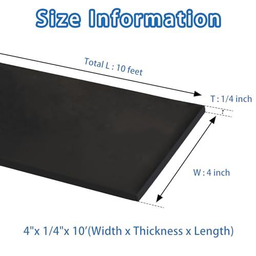 Black Solid Rubber Strip, 1/4 (.25)" Thick X 4" Wide X 10'Long | Solid Flat Rubber Roll for Anti-Slip, Anti-Vibration DIY Gaskets Crafts Sealing Supports Protection - size: 4"X10'X1/4,No Adhesive