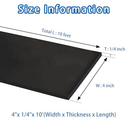Black Solid Rubber Strip, 1/4 (.25)" Thick X 4" Wide X 10'Long | Solid Flat Rubber Roll for Anti-Slip, Anti-Vibration DIY Gaskets Crafts Sealing Supports Protection - size: 4"X10'X1/4,No Adhesive