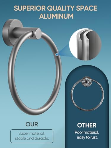 Cobbe Towel Ring, Hand Towel Holder for Bathroom Wall Mounted, Bathroom Towel Rack Round, Towel Hanger for Bathroom, Kitchen, Rv (Gunmetal Grey)