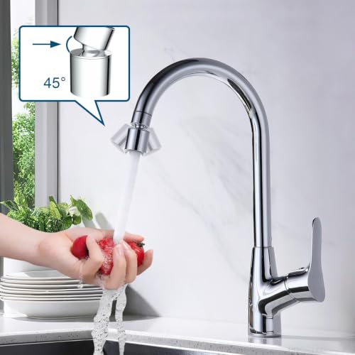 Swivel faucet aerator, 360° Swivel Kitchen Faucet Aerator, Dual-function 2-Flow Sprayer Faucet Head Replacement Kitchen Sink Faucet 55/64 inch Female Thread Faucet Extender (Chrome) - color: Chrome