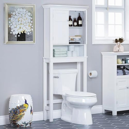 Spirich Over The Toilet Storage Cabinet, White Bathroom Organizer | Shaker Doors, Open & Hidden Storage, Adjustable Interior Shelf, FSC-Certified MDF, Anti-Tip Fitting, Adjustable Crossbar