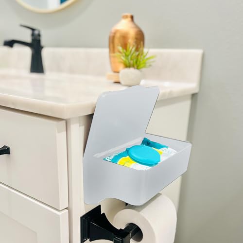 Bathroom Wipes Holder Dispenser with Shelf – Restroom Organizer & Wipe Holder for Bathroom – Tool Free Wall Mounted Baby Wipe Holder White, 1 Pack - color: White 1 Pack
