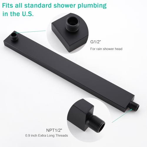 16 Inch Shower Arm With Flange, Wall-Mounted Rain Shower Head Extension Arms,Made of Thicken Stainless Steel for Bathroom Rainfall Shower,Matte Black,SE-91118-16MB - color: Matte Black(91118)