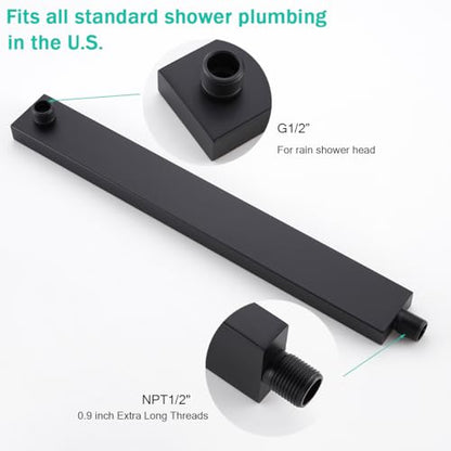 16 Inch Shower Arm With Flange, Wall-Mounted Rain Shower Head Extension Arms,Made of Thicken Stainless Steel for Bathroom Rainfall Shower,Matte Black,SE-91118-16MB - color: Matte Black(91118)