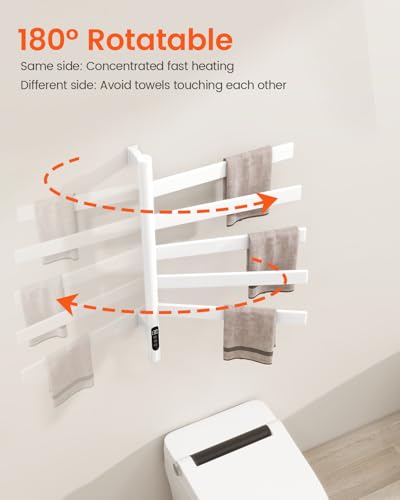 Heated Towel Racks for Bathroom, Wall Mounted Towel Warmer Swivel with Timer & Temp Control, Digital Touch Panel, 110V IPX5 Hardwired & Plug-in