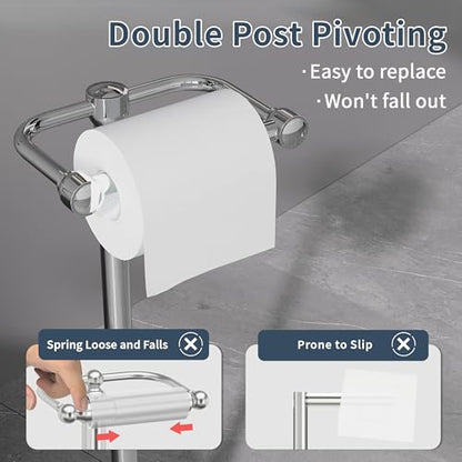 RARXTR Toilet Paper Holder Stand, Post Pivoting Design Free Standing Toilet Paper Holder, SUS304 Stainless Steel Toilet Paper Roll Holder, Heavy Stable Base (Chrome) - color: Chrome, size: Free Standing