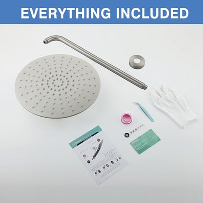 Solid Metal Large Rain Shower Head, Round High Flow Ceiling Rainfall Shower Head with Shower Arm and Flange, Reinforced Explosion-Proof Stainless Steel Construction (12-Inch, Brushed Nickel) - color: Brushed Nickel, size: 12 Inch