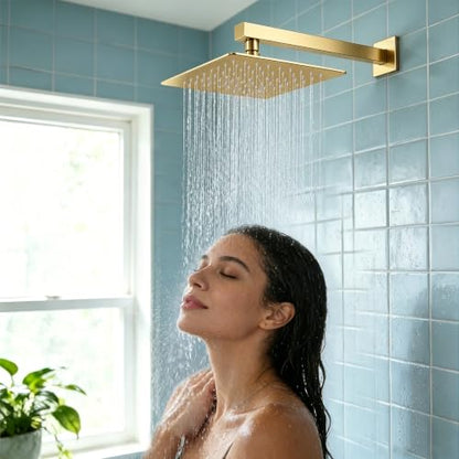 Midanya Square Rain Shower Head,High Pressure,Brushed Gold 12 Inch | 360°Swivel,Ceiling or Wall Mount,Waterfall Full Body Coverage,Bathroom Remodel,Stainless Steel Large Rainfall Shower Head - color: Gold, size: 12 Inch
