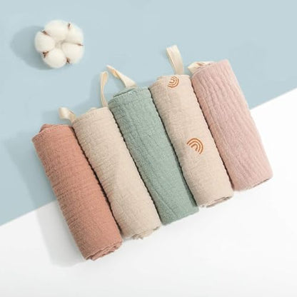 Nisstiiv Baby Washcloths Muslin Cotton Face Towels, Burp Cloth, Saliva Towel, Handkerchief for Newborns Infants, 5 Pack, GGBHN09
