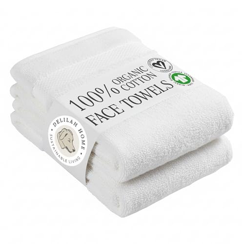 Delilah Home Turkish Cotton Bath Towels - Soft and Absorbent, 100% Organic, 700 GSM Thick Weave, Gentle for Sensitive Skin - 2 Piece Face Towel Set 13x13 Inches - White - color: White, size: Face Towels
