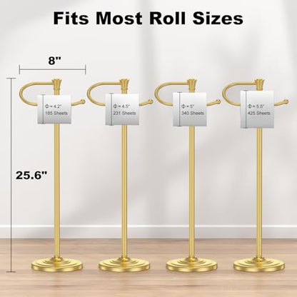 Toilet Paper Holder Free Standing, 25” H Stainless Steel Brass Gold Toilet Paper Stand, Weighted Base Floor Tissue Roll Holder for Bathroom,Toilet Roll Stand - color: Brass Gold