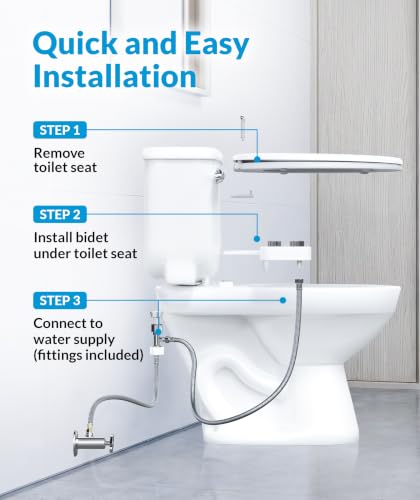 CLEAR REAR Bidet Attachment for Toilet Seat - Non-Electric with Self Cleaning Dual Nozzles, Leak Proof Connectors, Adjustable Water Spray, Rear & Feminine Wash - Hygienic Bathroom Upgrades - color: A. Black
