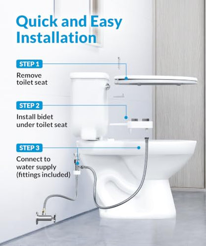 CLEAR REAR Bidet Attachment for Toilet Seat - Non-Electric with Self Cleaning Dual Nozzles, Leak Proof Connectors, Adjustable Water Spray, Rear & Feminine Wash - Hygienic Bathroom Upgrades - color: A. Black