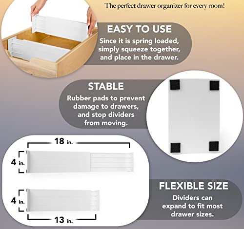 Dial Industries Adjustable Dresser Drawer Clothes Organizer Dividers, Set of 4, 4.5" Deep | Slides apart to fit drawers of any length, Separates socks, underwear and small items, Great for bedroom or bathroom drawers - size: 4.5 in Deep, (Set of 4)