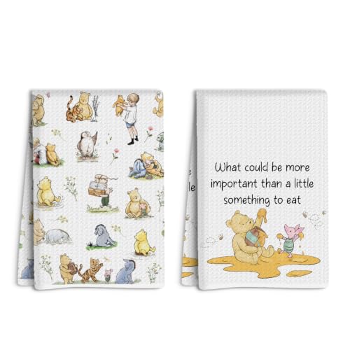 LONGXIN 2PCS Winnie Kitchen Towels Pooh Bear Decor Stuff for Kitchen Bathroom Winnie Gifts for Women Absorbent Decorative Waffle Weave Dish Hand Tea Towel - color: Multicolor 1684