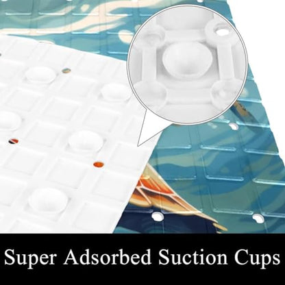 Bath Tub Mat Non Slip 15.1 x 26.8 Inch, Sea Turtle Pattern Eco Friendly Bathmat with Suction Cups Drain Holes Shower Tub Mats - color: Multi 05