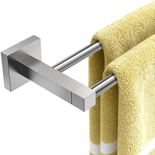 RUACQ Double Towel Bar 24" Towel Racks for Bathroom Wall Brushed Nickel | One-Piece Bath Towel Holder, Total Length 26 Inch Single Towel Rod Wall Mounted, 304 Stainless Steel Rustproof, Square Base - color: Brushed Nickel, size: 24 inch(Center to Center)
