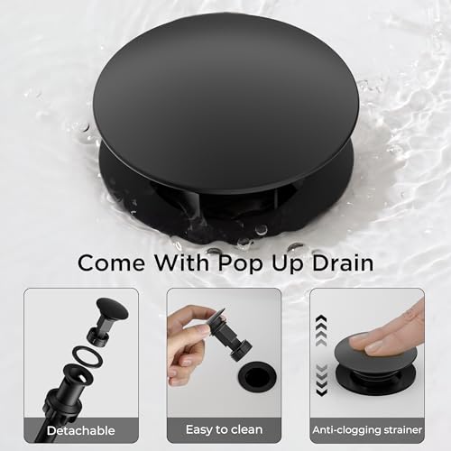 FORIOUS Bathroom Sink Faucet 3 Hole Widespread 8 Inch 2 Handle Matte Black | 3-hole 6-12 Inch Widespread Sink Faucets with Drain and Water Supply Lines, for Vanity Rv Commercial Lavatory Restroom Basin - color: Matte Black, style: Modern