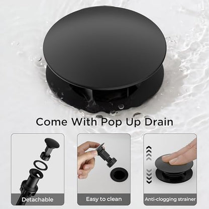 FORIOUS Bathroom Sink Faucet 3 Hole Widespread 8 Inch 2 Handle Matte Black | 3-hole 6-12 Inch Widespread Sink Faucets with Drain and Water Supply Lines, for Vanity Rv Commercial Lavatory Restroom Basin - color: Matte Black, style: Modern