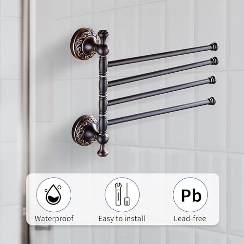 Oil Rubble Bronze Brass Foldable Towel Rack, Wall Mounted Black Bathroom Hardware Accessories,Pattern Carving Design - color: Folding Towel Bar