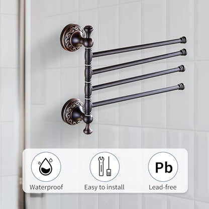 Oil Rubble Bronze Brass Foldable Towel Rack, Wall Mounted Black Bathroom Hardware Accessories,Pattern Carving Design - color: Folding Towel Bar