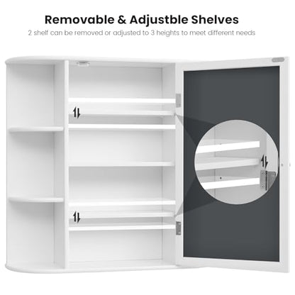 Iwell Bathroom Medicine Cabinet with Mirror, Bathroom Wall Cabinet with 2 Adjustable Shelves & 6 Open Shelves, Medicine Cabinet Organizer, Bathroom Cabinet Wall Mounted, White - color: White With Mirror