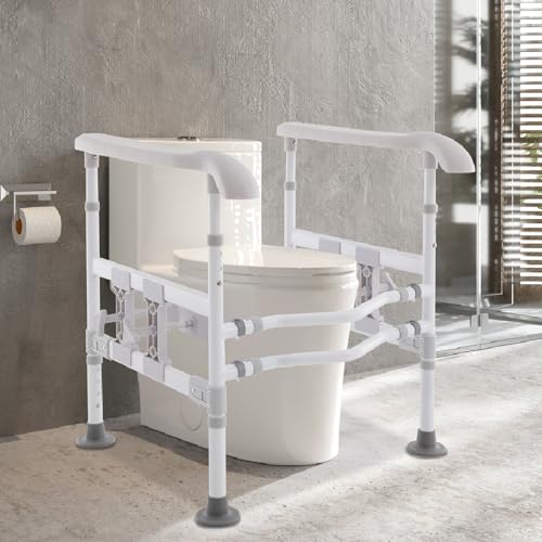Toilet Safety Rails for Seniors Toilet Safety Frame with with 4 Clamps Adjustable Height & Width 330lb Toilet Handles for Elderly and Disabled Fit Any Toilet (Grey) - color: Grey