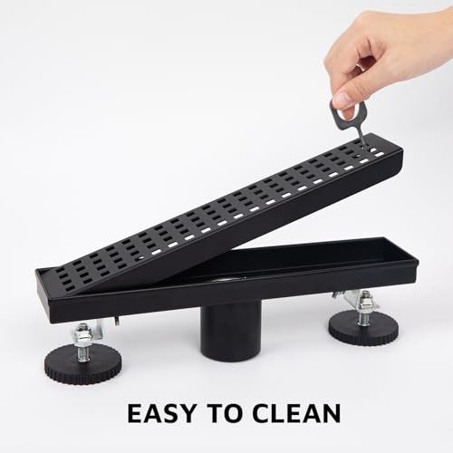 12 Inch Linear Shower Drain Matte Black, Rectangular Shower Floor Drain Kit 304 Stainless Steel, Removable Grid Grate, Hair Catcher, Leveling Feet - color: Matte Black, size: 3"x 12"-Grate