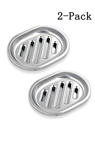 Stainless Steel Soap Dish, 2 Pack, Large Double-Layer Draining Tray | Metal Bar Soap Dish for Bathroom, Shower, Kitchen Sink Counter, Container for Sponges, Steel wool, Scrub brushes, Anti-Rust - color: Striped-2pcs