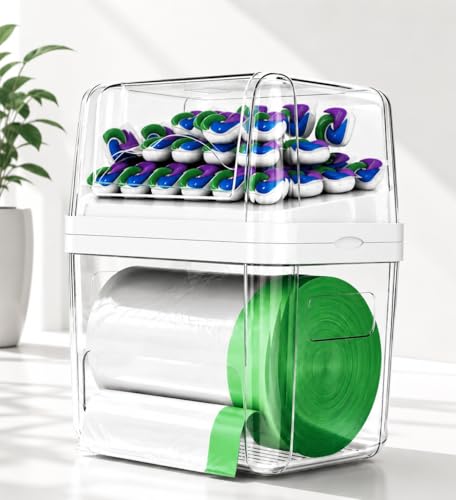 Trash Bag Dispenser & Dishwasher Pods Organizer, Clear Acrylic Garbage Bag Holder Under Sink Organizer With Removable Lid, Laundry Pods Container for Kitchen Pantry Laundry Room (3IN1 Dispenser) - size: 3IN1 White Dispenser