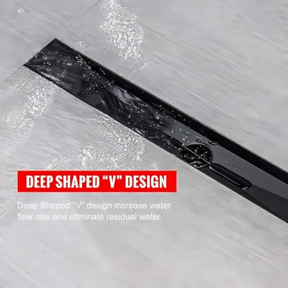 SaniteModar Linear Shower Drain 20 inch Matte Black with Tile Insert Panel | AISI 304 Stainless Steel Black Linear Dain Rectangle Shower Floor Drain with Hair Strainer and Leveling Feet - color: Black Tile Insert Grate, size: 20 inch