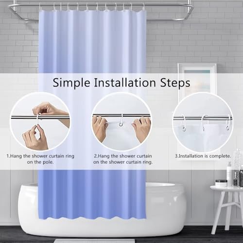 Ombre Blue Stall RV Shower Curtain with Hooks 36x72inches | Machine Washable Waterproof, Modern Solid Boho Gradient, Bathroom Dorm Hotel Room Divider, Easy to Install, Window Curtain - color: Blue, size: 36"W x 72"L (Pack of 1)