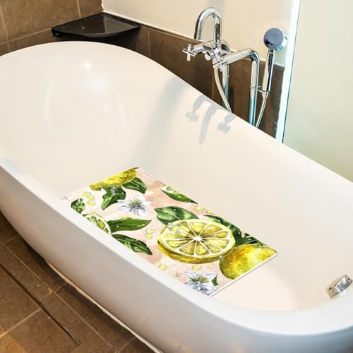 Bathtub Mats for Shower Tub, Watercolor Seamless Pattern with Lemon Anti-Slip Bath Mats for Inside Tub, Bathroom Shower Mats with Drain Holes and Suction Cups - color: Multi 07